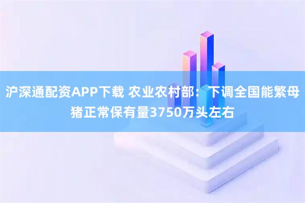 沪深通配资APP下载 农业农村部：下调全国能繁母猪正常保有量3750万头左右